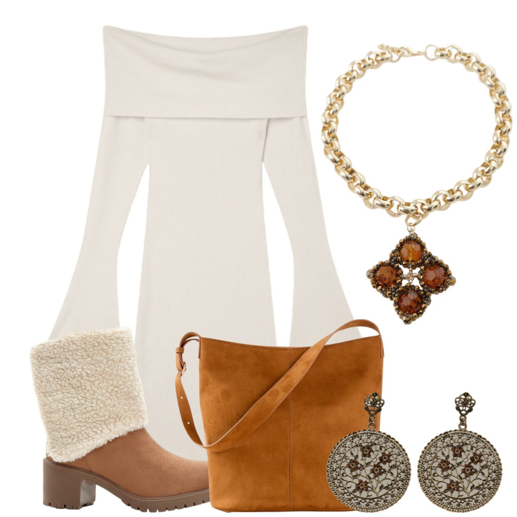 Outfit donna - sandy. Stile Bon Ton per Serata fuori. Abbinamento con borse a mano, stivaletti, vestiti corti, collane, orecchini.