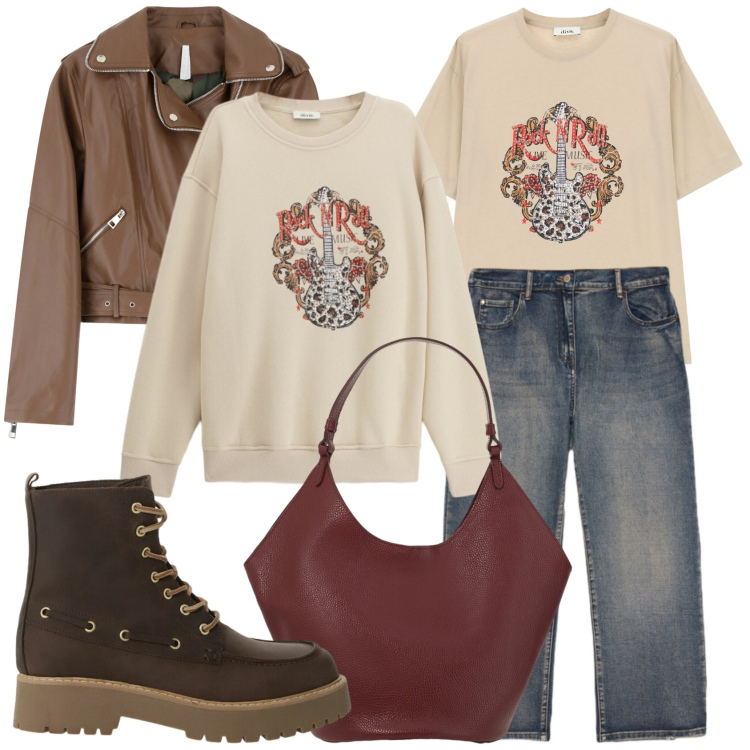 Outfit donna - Una giornata meravigliosa. Stile Trendy per Tutti i giorni. Abbinamento con giacche, felpe, stivaletti, t-shirt, borse a spalla, jeans.