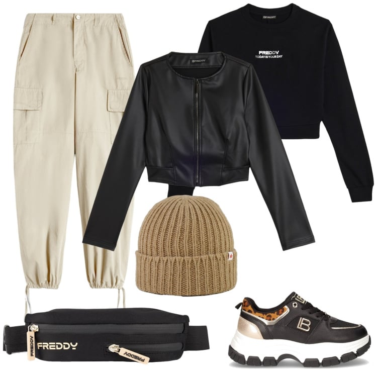 Outfit donna - Il marsupio chic. Stile Sporty chic per Tutti i giorni. Abbinamento con pantaloni cargo, borse sportive, giacche, felpe, cappelli, sneakers.