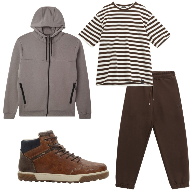 Outfit uomo - Total look #2290975. Stile Urban per Sport. Abbinamento con sneakers alte, felpe con cappuccio, t-shirt, pantaloni.
