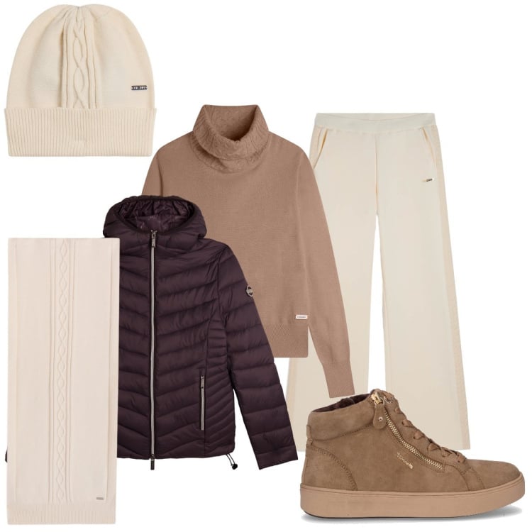 Outfit donna - Freddy casual-chic. Stile Casual chic per Ufficio. Abbinamento con pantaloni, piumini, maglieria, berretti, sciarpe, sneakers alte.