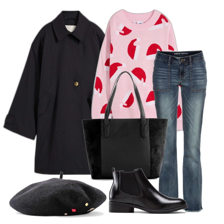 Outfit femme - Novembre. Style Casual pour Tous les jours. Assortir avec pulls, boots, bonnets, jean bootcut, sac cabas, imperméable.