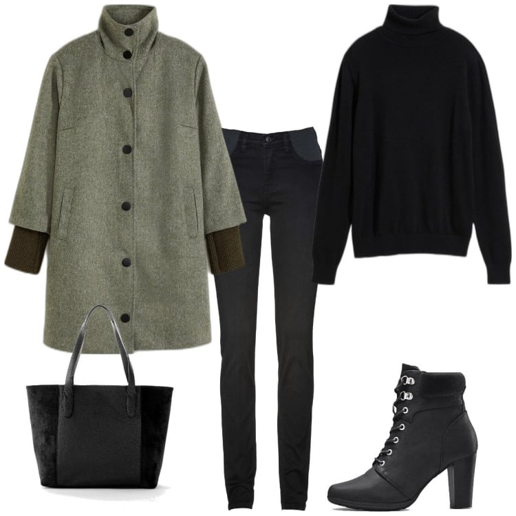 Outfit femme - Le froid. Style Basique pour Tous les jours. Assortir avec bottines, jeans, manteaux, pulls, sac cabas.