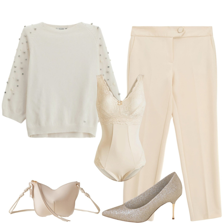 Outfit donna - Il maglione con le perle. Stile Chic per Serata fuori. Abbinamento con body, maglieria, décolleté, pantaloni, borse a tracolla.