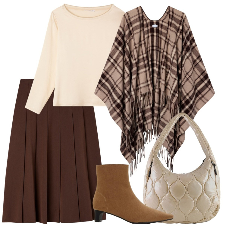 Outfit donna - Giornata libera. Stile Basic per Tutti i giorni. Abbinamento con stivaletti, gonne lunghe, bluse, cappotti, borse tote.