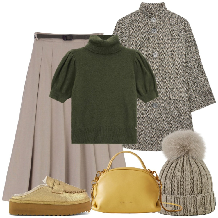 Outfit donna - La scarpa oro. Stile Basic per Serata fuori. Abbinamento con borse a mano, gonne longuette, maglieria, berretti, mocassini, cappotti.