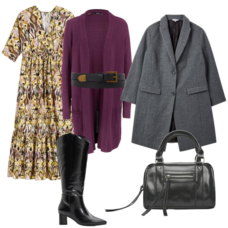 Outfit donna - Cardigan e tutto il resto. per Tutti i giorni. Abbinamento con vestiti midi/longuette, cardigans, stivali, cappotti, borse a mano, cinture.