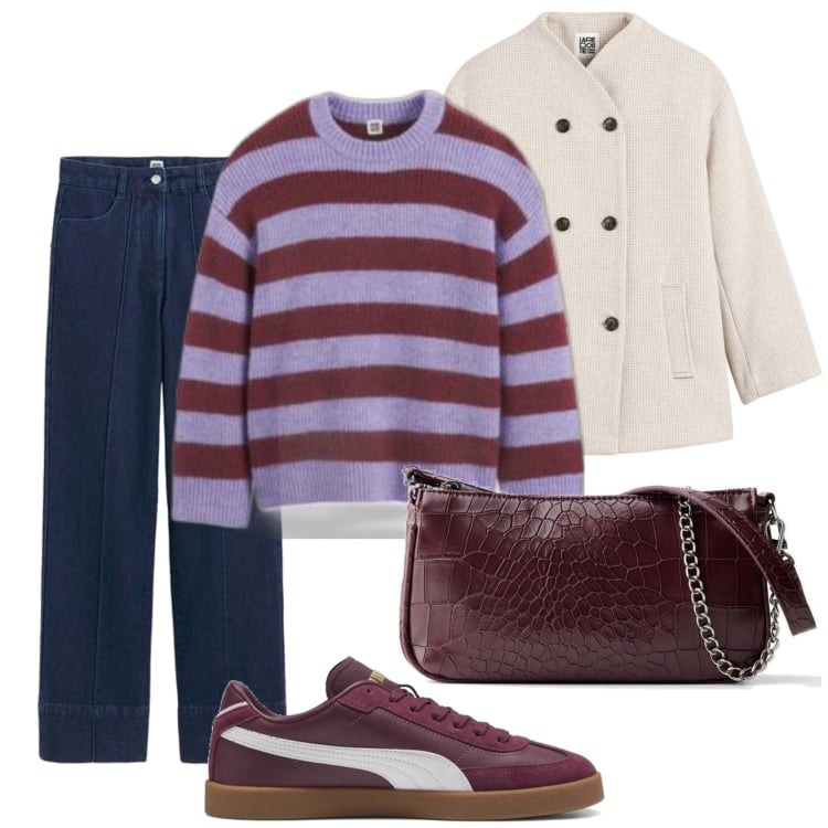 Outfit mujer - Urban look. Estilo Urban para Todos los días. Combinación con abrigos, vaqueros, bolsos de mano, prendas de punto, sneakers.