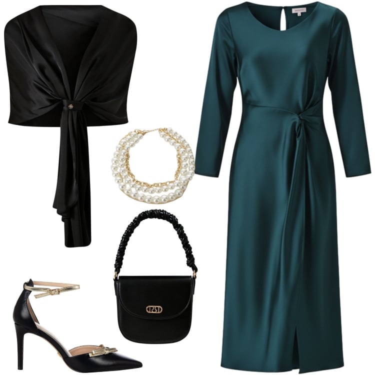 Outfit donna - Abito midi per la cerimonia. Stile Bon Ton per Cerimonia. Abbinamento con vestiti midi/longuette, scialli, décolleté, borse a mano, collane.