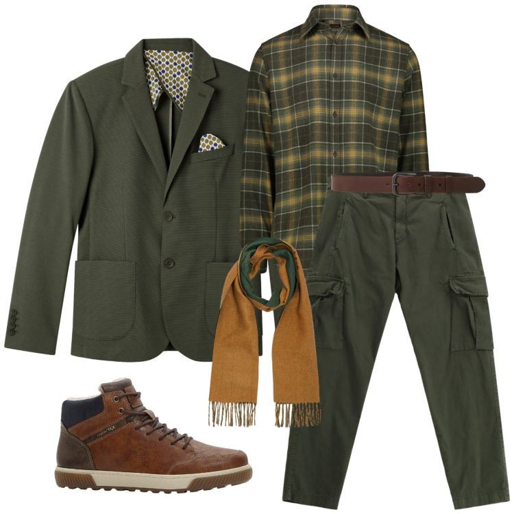 Outfit uomo - Total look #2291107. Stile Trendy per Serata speciale. Abbinamento con sneakers alte, giacche, pantaloni cargo, cinture, sciarpe, camicie.