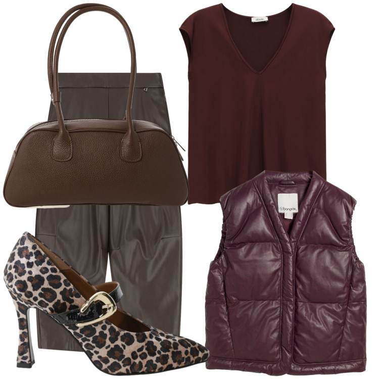 Outfit donna - La pump in ufficio. Stile Glamour per Ufficio. Abbinamento con piumini, décolleté, borse a mano, top, pantaloni.