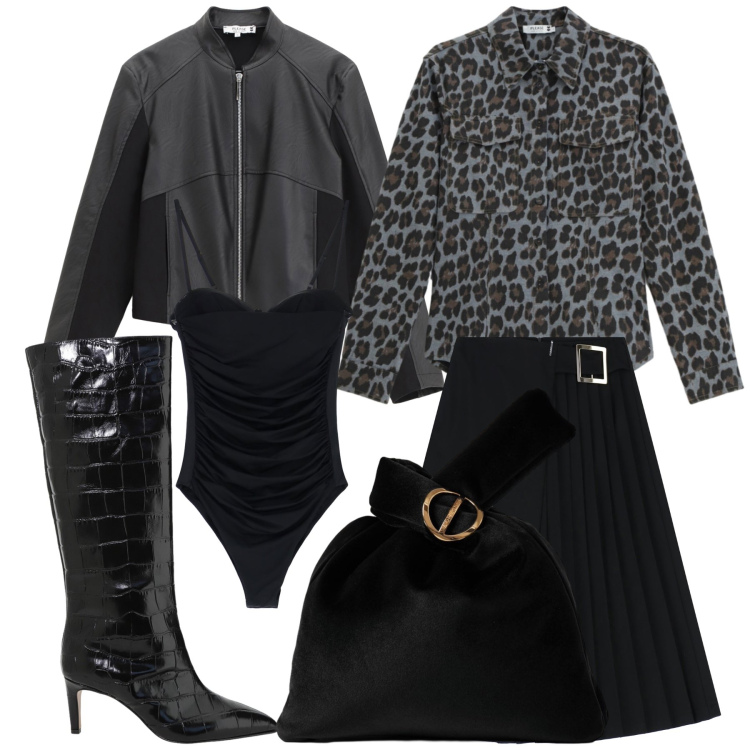 Outfit donna - Total look. Stile Urban per Ufficio. Abbinamento con camicie, blazer, gonne longuette, body, borse a mano, stivali.