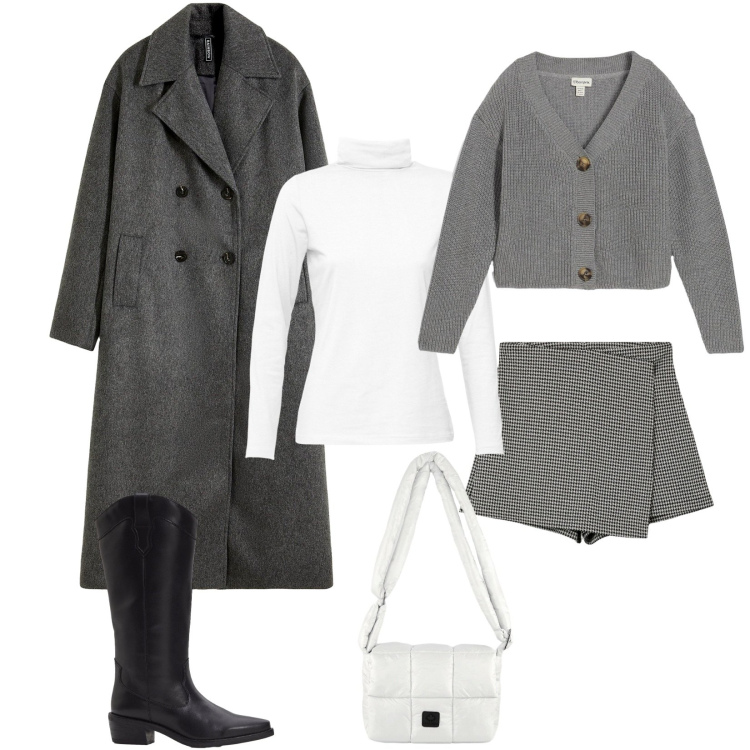 Outfit donna - Total look #2291137. Stile Urban per Tutti i giorni. Abbinamento con stivali, maglieria, cardigans, cappotti, minigonne, borse a spalla.