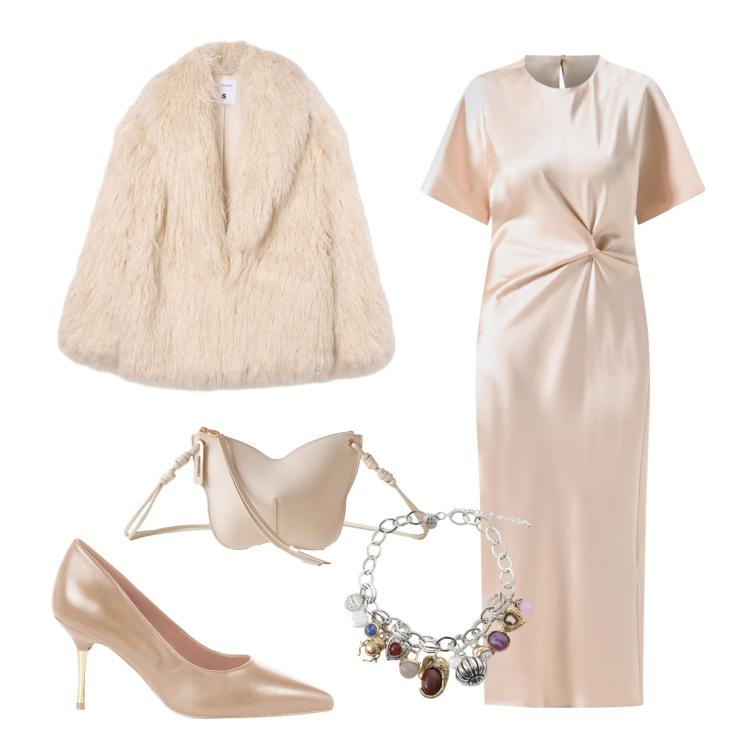 Outfit donna - Per i mesi delle feste!. Stile Glamour per Serata fuori. Abbinamento con vestiti midi/longuette, décolleté, ecopellicce, borse a tracolla, braccialetti con ciondoli.