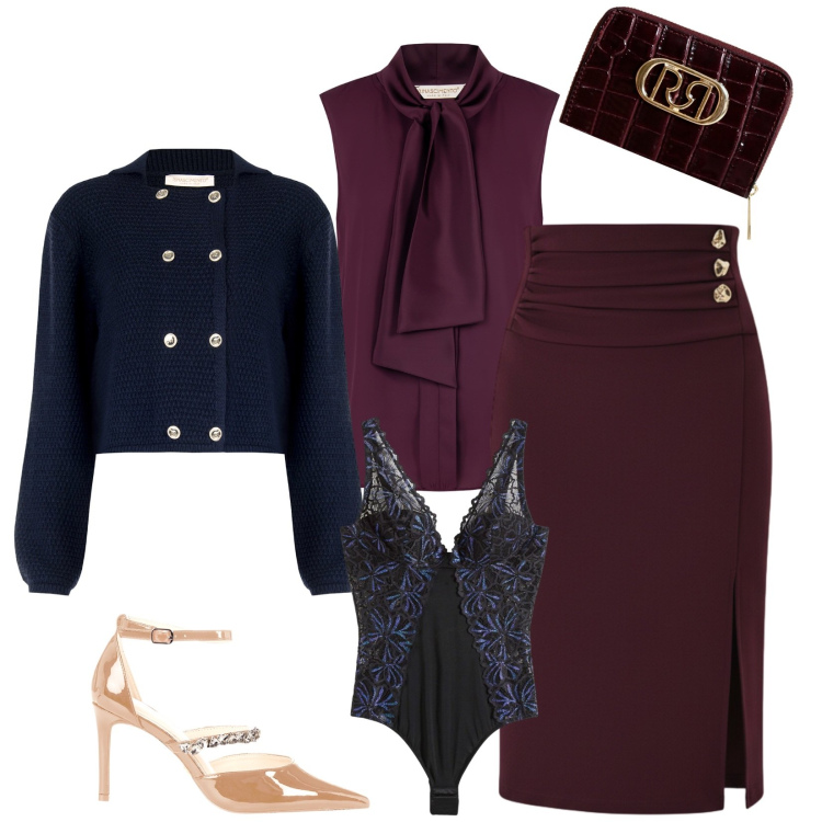 Outfit donna - Total look #2291149. Stile Bon Ton per Cerimonia. Abbinamento con body, gonne longuette, top, portafogli, décolleté, blazer.