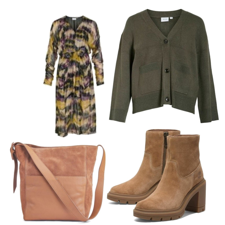 Outfit mujer - Urban look. Estilo Urban para Todos los días. Combinación con vestidos largos, botines, cárdigans, bolso tote.