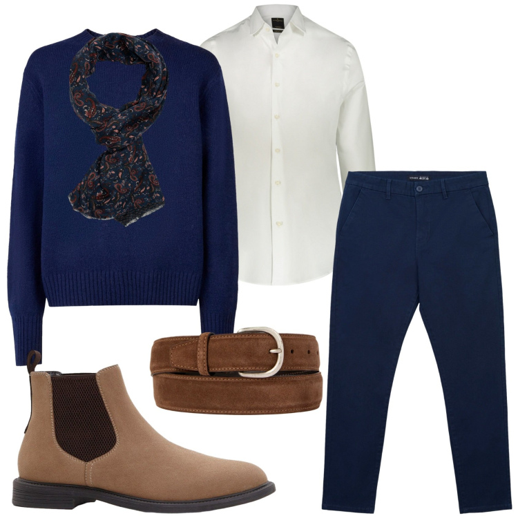 Outfit uomo - Total look #2291194. Stile Casual per Tutti i giorni. Abbinamento con stivali e stivaletti, pantaloni chino, camicie, cinture, sciarpe, pullovers.