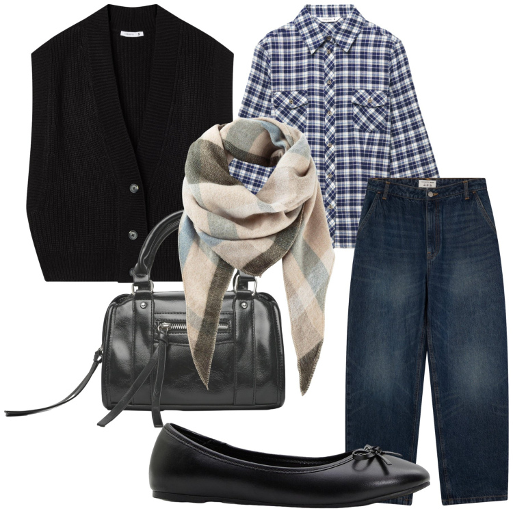 Outfit donna - Un poco come lui. Stile Mannish per Tutti i giorni. Abbinamento con ballerine, sciarpe, jeans, camicie, maglieria, borse a mano.