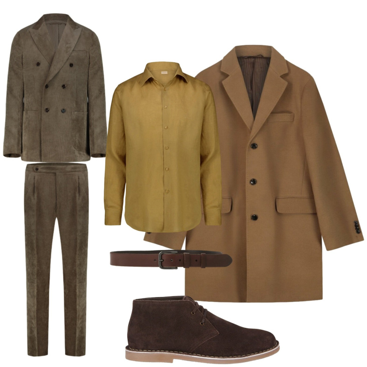Outfit uomo - Colori della terra. Stile Casual per Ufficio. Abbinamento con cinture, cappotti, camicie, abiti, stivali e stivaletti.