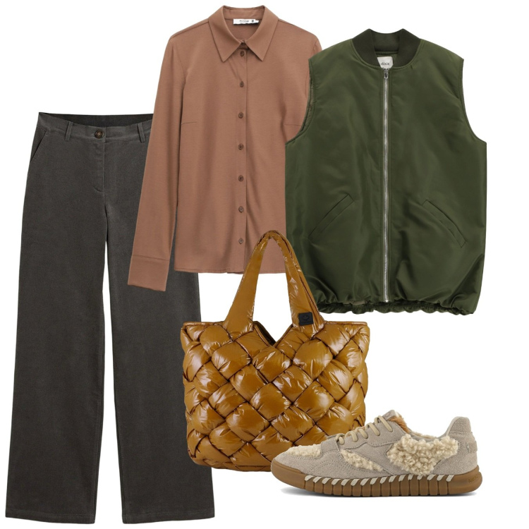 Outfit donna - Foglie di novembre. Stile Bon Ton per Tutti i giorni. Abbinamento con pantaloni, camicie, piumini, borse tote, sneakers.