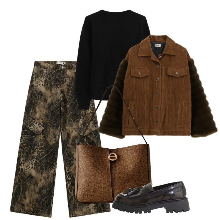 Outfit donna - Novembre. Stile Bon Ton per Tutti i giorni. Abbinamento con pantaloni cargo, borse a secchiello, mocassini, cappotti, pullovers.