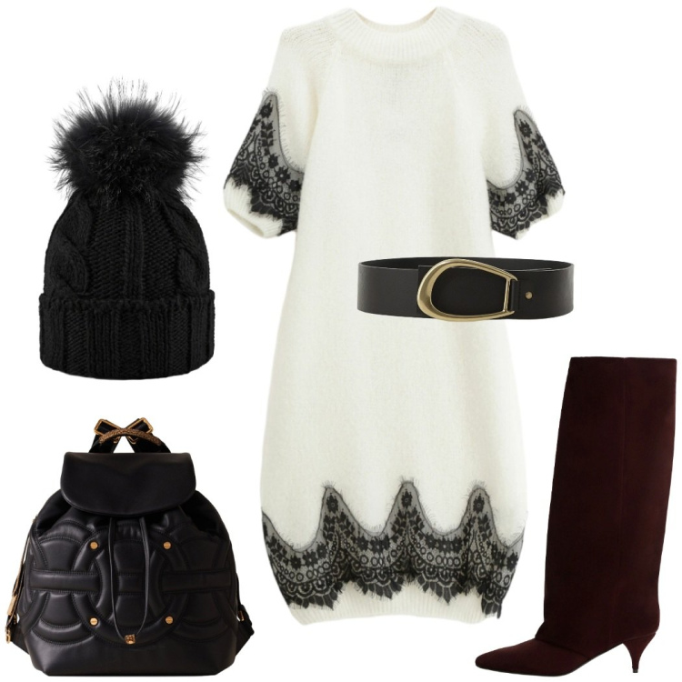 Outfit donna - Outfit del cuore. Stile Casual chic per Serata fuori. Abbinamento con zaini, vestiti corti, cinture, stivali, berretti.