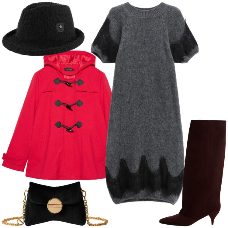 Outfit donna - Natale in arrivo. Stile Chic per Serata fuori. Abbinamento con borse a tracolla, vestiti corti, stivali, cappelli, blazer.