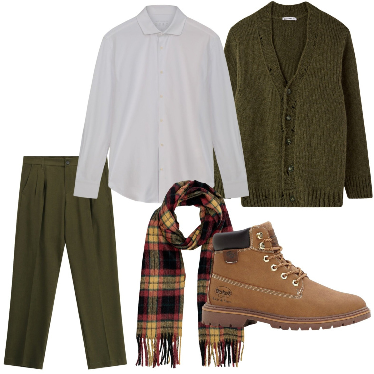 Outfit uomo - Capi d\'effetto. Stile Casual per Tutti i giorni. Abbinamento con stivali e stivaletti, cardigans, pantaloni, sciarpe, camicie.