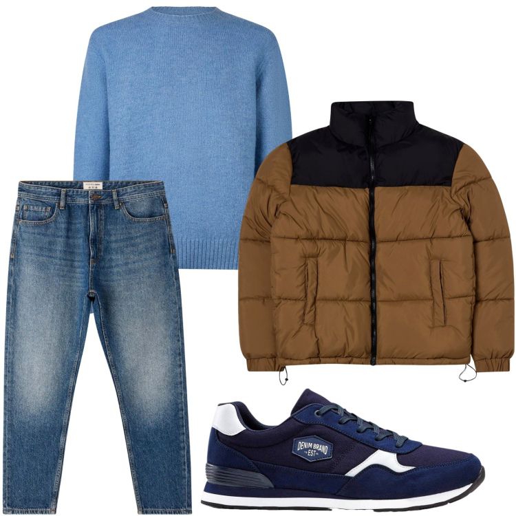 Outfit uomo - Il denim morbido. Stile Casual per Tutti i giorni. Abbinamento con sneakers, bomber, jeans, maglieria.