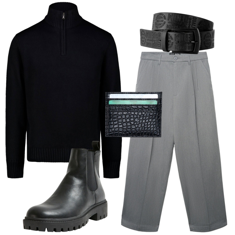 Outfit uomo - Total look #2291286. Stile Casual per Tutti i giorni. Abbinamento con cinture, stivali e stivaletti, pantaloni, maglieria, portafogli.