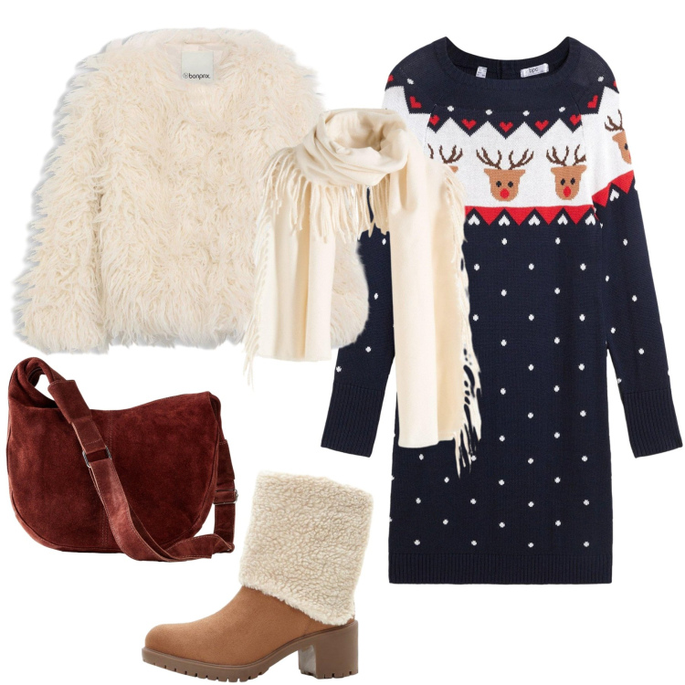 Outfit donna - bonprix - DAY TO NIGHT. Stile Preppy per Tutti i giorni. Abbinamento con ecopellicce, stivaletti, sciarpe, vestiti, borse a mano.