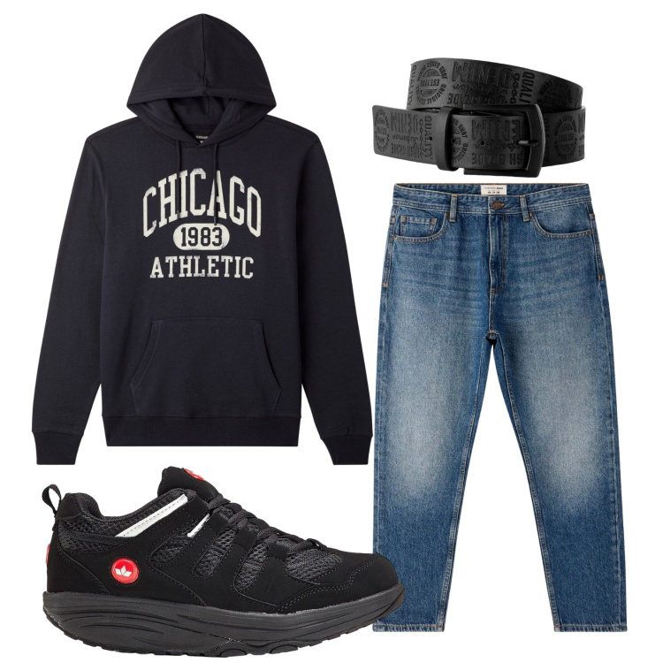Outfit uomo - Total look #2291295. Stile Casual per Tutti i giorni. Abbinamento con cinture, sneakers, jeans, felpe con cappuccio.