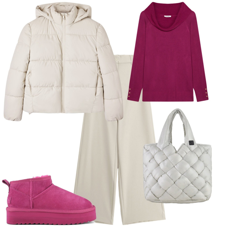 Outfit donna - Casual chic tutti i giorni. Stile Casual chic per Tutti i giorni. Abbinamento con bomber, pantaloni a palazzo, borse tote, stivaletti, maglieria.