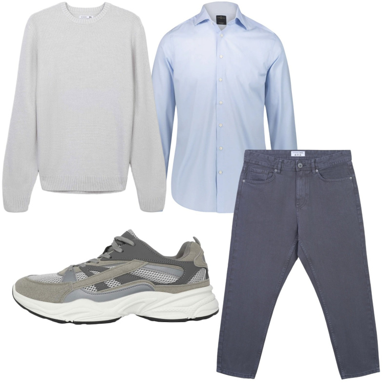 Outfit uomo - Il pantalone antracite. Stile Trendy per Tutti i giorni. Abbinamento con sneakers, maglieria, jeans, camicie.