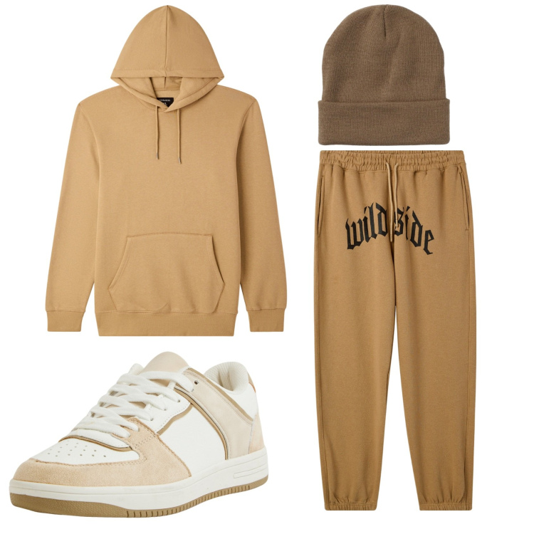 Outfit uomo - Total look #2291303. Stile Urban per Tutti i giorni. Abbinamento con pantaloni, sneakers, berretti, felpe con cappuccio.