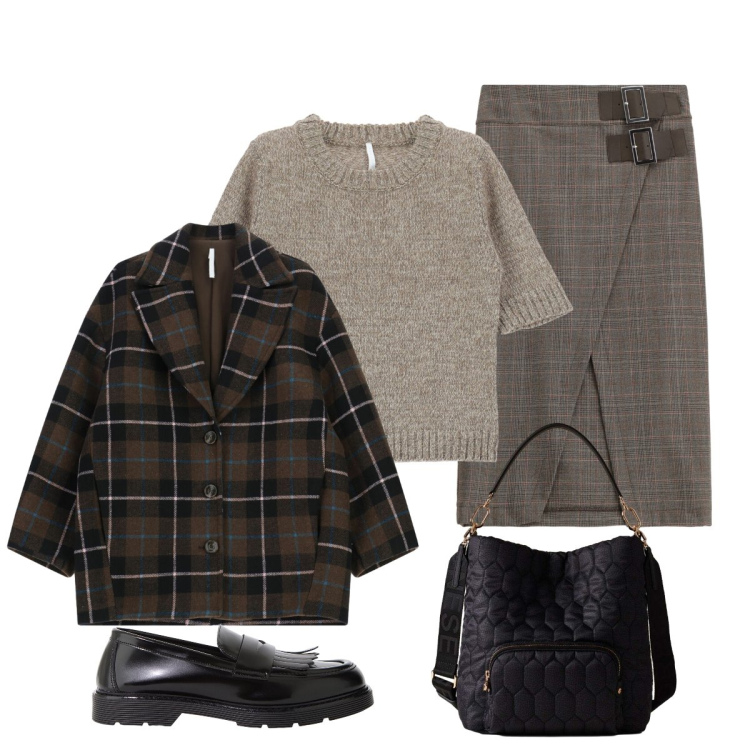 Outfit donna - Dopo l’ufficio l’apericena. Stile Minimal per Serata fuori. Abbinamento con maglieria, cappotti, borse a secchiello, gonne longuette, mocassini.