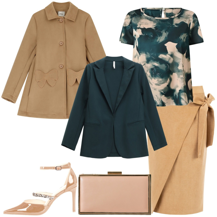 Outfit donna - Battesimo in vista. Stile Bon Ton per Cerimonia. Abbinamento con décolleté, gonne longuette, pochette, bluse, blazer, cappotti.