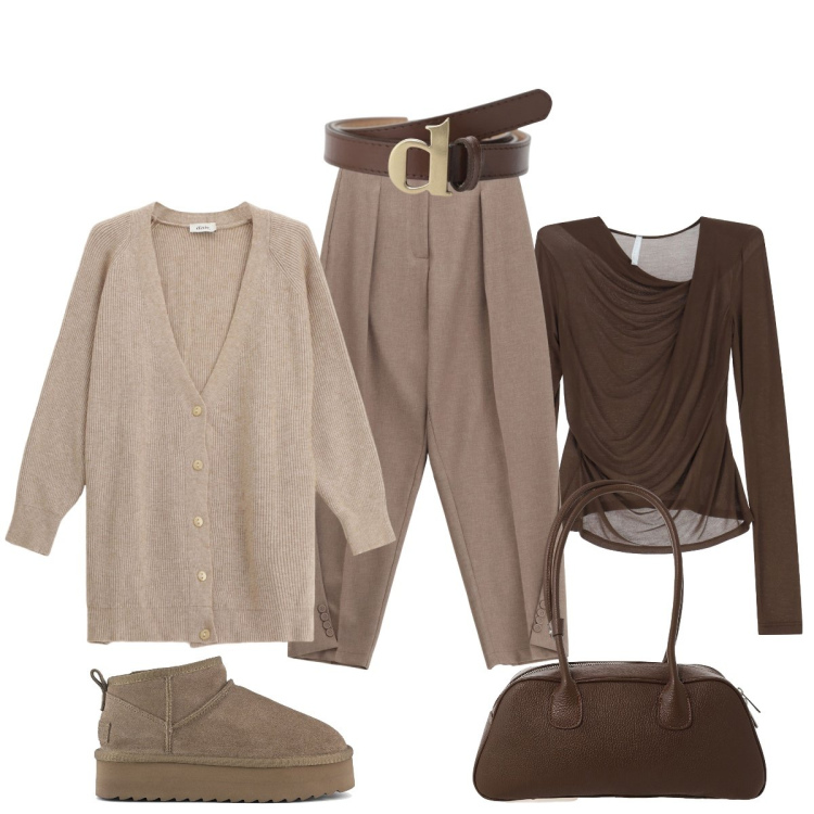 Outfit donna - Total look #2291314. Stile Minimal per Tutti i giorni. Abbinamento con bluse, pantaloni, cinture, cardigans, borse a mano, stivaletti.