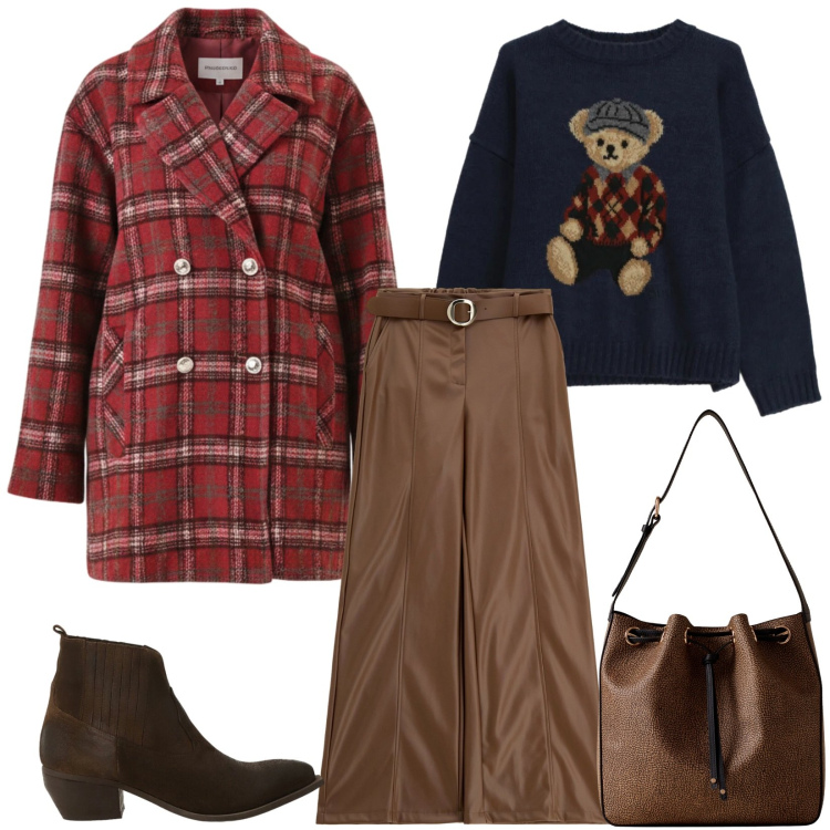 Outfit donna - L\'orsetto che ti coccola. Stile Chic per Tutti i giorni. Abbinamento con cappotti, pantaloni, borse a secchiello, maglieria, stivaletti.