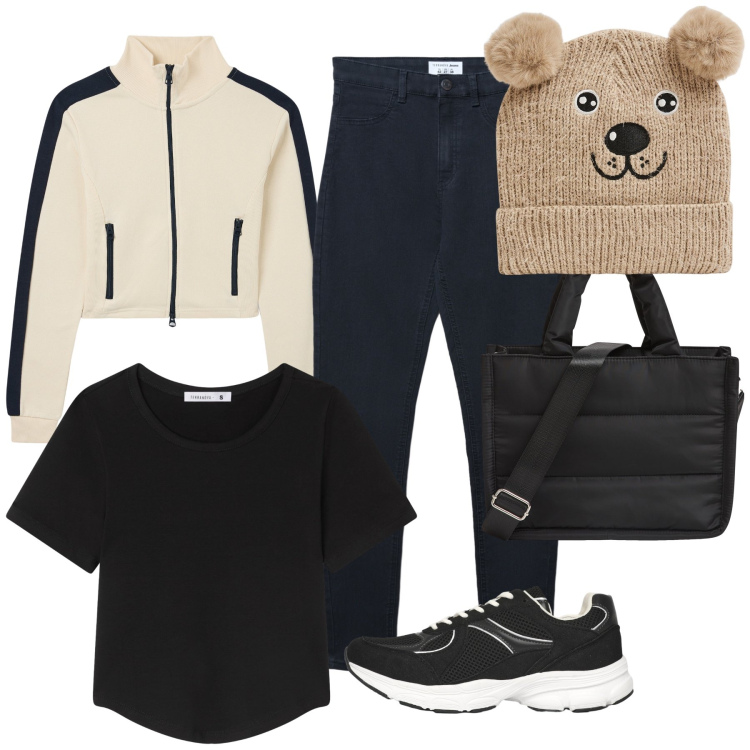 Outfit donna - Che spiritoso look Terranova. Stile Casual per Tutti i giorni. Abbinamento con jeggings, felpe, shopping bag, sneakers, t-shirt, berretti.