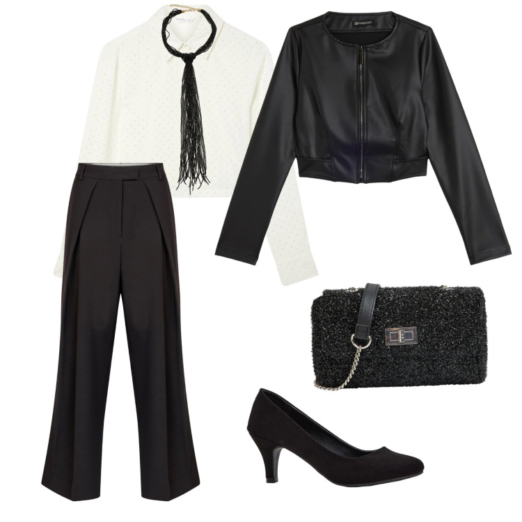 Outfit donna - Black and wait. per Serata fuori. Abbinamento con décolleté, camicie, borse a tracolla, collane, giacche, pantaloni.