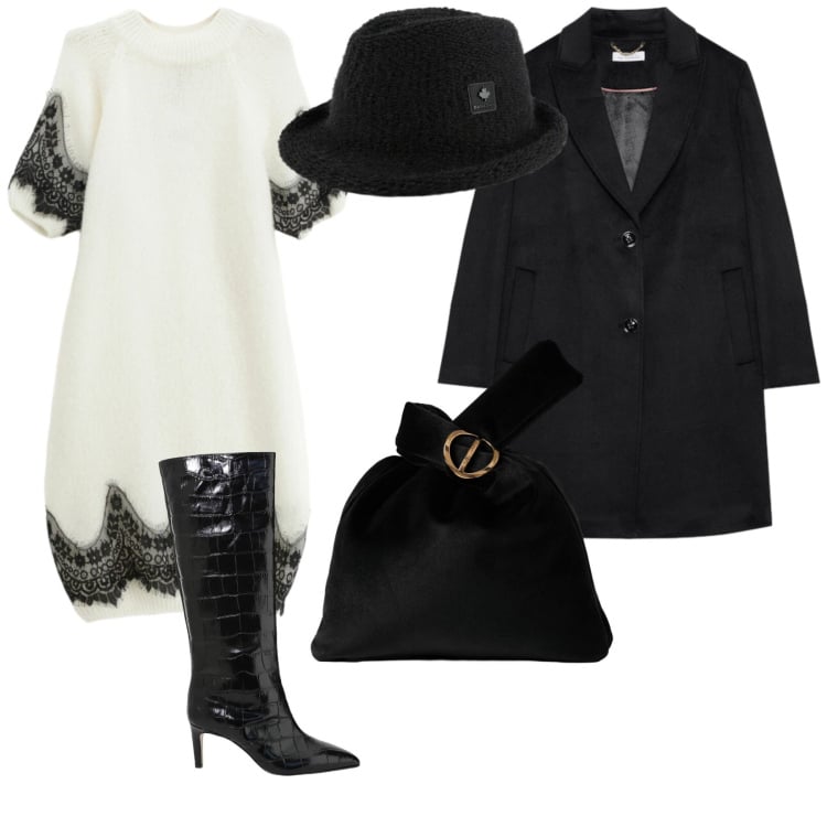 Outfit donna - Aspettando il Natale. per Serata fuori. Abbinamento con borse a mano, vestiti corti, stivali, cappelli, cappotti.