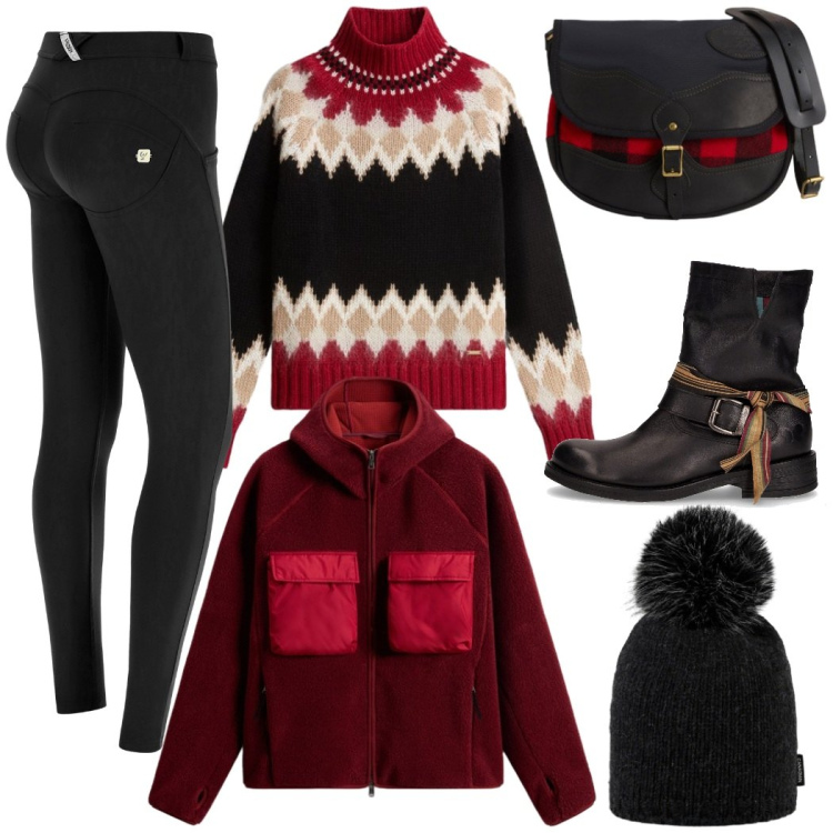 Outfit donna - Novembre in città. Stile Casual chic per Tutti i giorni. Abbinamento con pantaloni skinny, cappelli, maglieria, borse a tracolla, felpe con cappuccio, stivaletti.