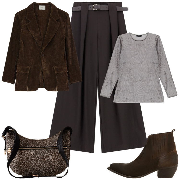 Outfit donna - Qualcosa di velluto..... Stile Casual chic per Tutti i giorni. Abbinamento con borse a spalla, blazer, t-shirt, stivaletti, pantaloni.