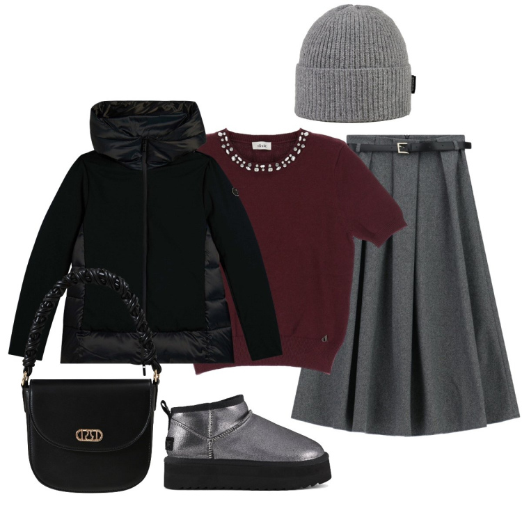 Outfit donna - Total look #2291353. Stile Casual chic per Tutti i giorni. Abbinamento con borse a mano, gonne lunghe, piumini, maglieria, berretti, stivaletti.