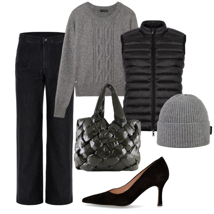 Outfit donna - Jeans e tacchi. Stile Casual chic per Tutti i giorni. Abbinamento con jeans, maglieria, piumini, borse tote, berretti, décolleté.