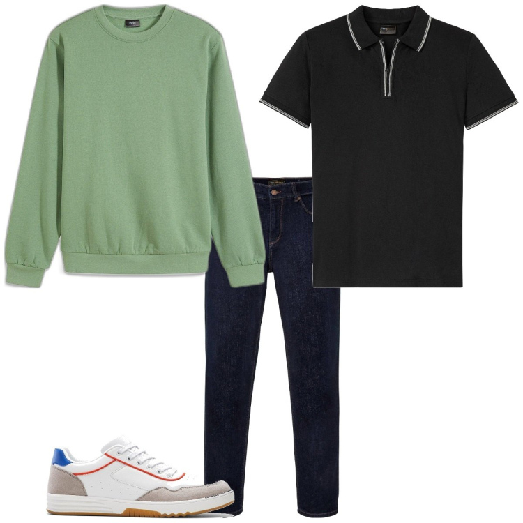 Outfit homme - Casual #19020. Style Casual pour Tous les jours. Assortir avec jean coupe droite, sweat-shirts, polos, sneakers.