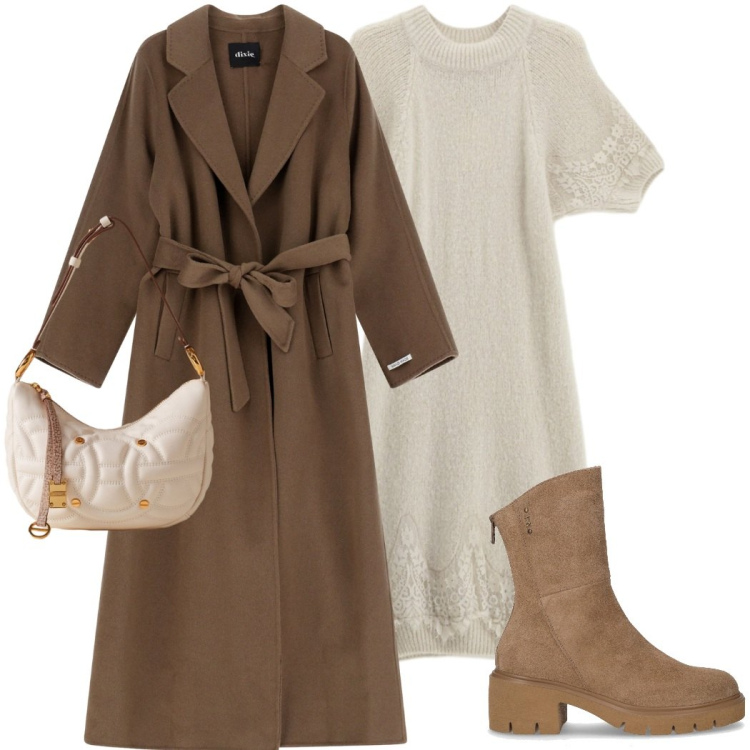 Outfit donna - Glamour a novembre. Stile Casual chic per Serata fuori. Abbinamento con borse a spalla, vestiti corti, cappotti, stivaletti.