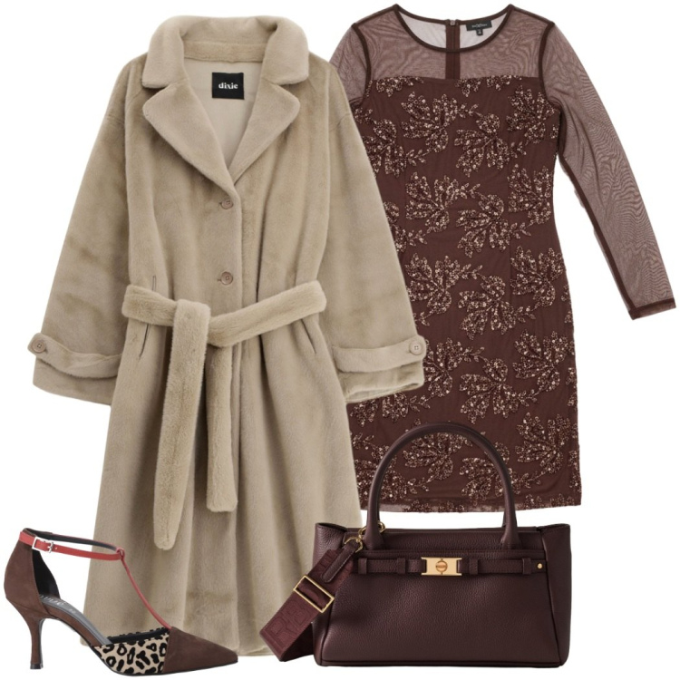 Outfit donna - Glamour a novembre. Stile Chic per Serata fuori. Abbinamento con vestiti a tubino, borse a mano, décolleté, cappotti.
