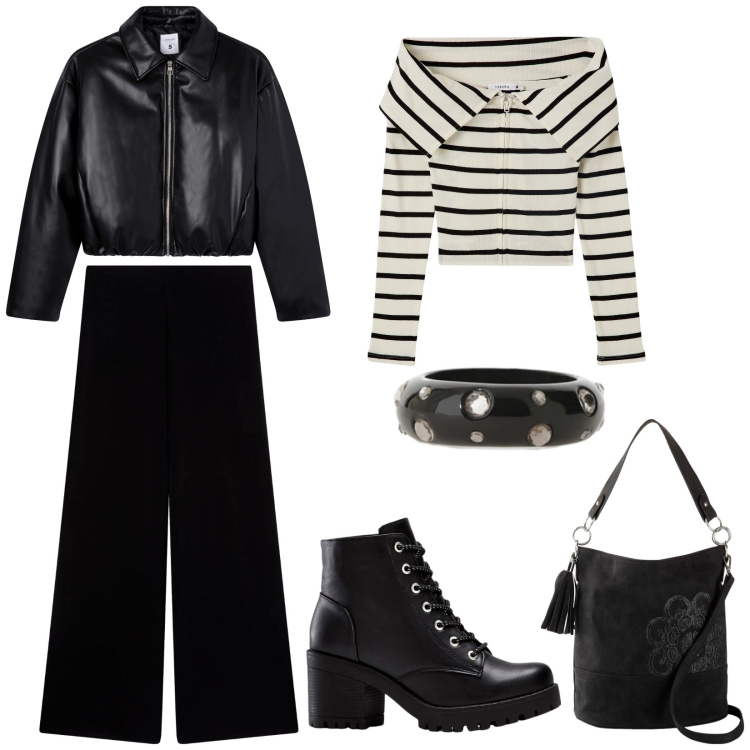 Outfit donna - Total look #2291401. Stile Casual per Tutti i giorni. Abbinamento con stivaletti, borse a mano, cardigans, giacche, pantaloni, anelli.